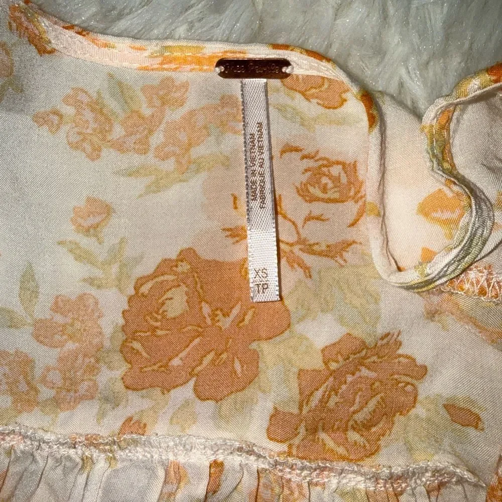 Free People Floral Blouse in Orange and Cream